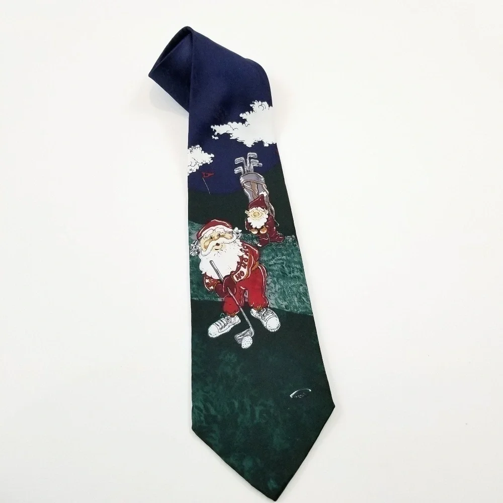 Jingle Bells neck tie men's Santa Claus Elf Golf green holiday festive Christmas - Picture 6 of 6